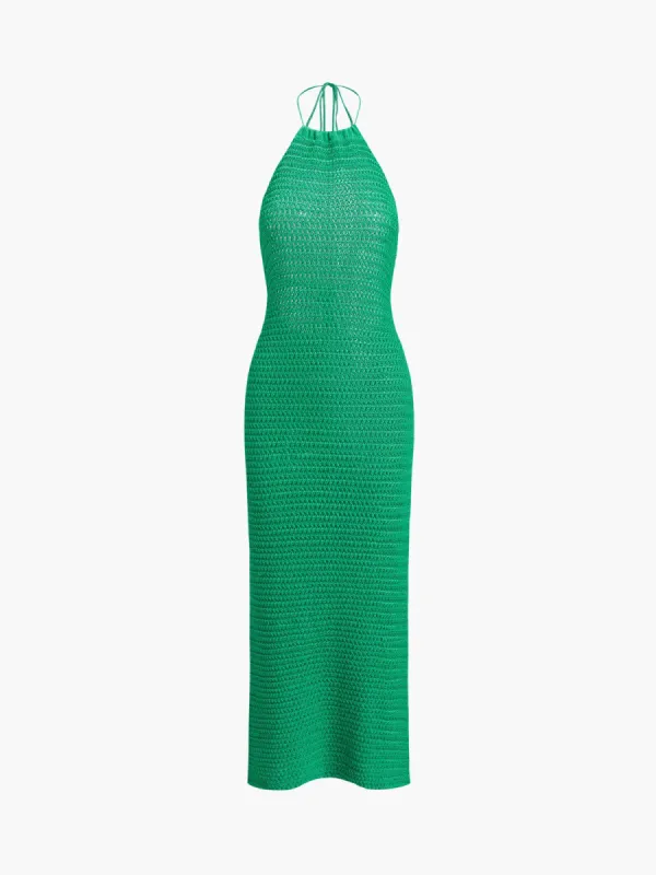 Halter Open Back Crochet Midi Dress sold by COMMENSE