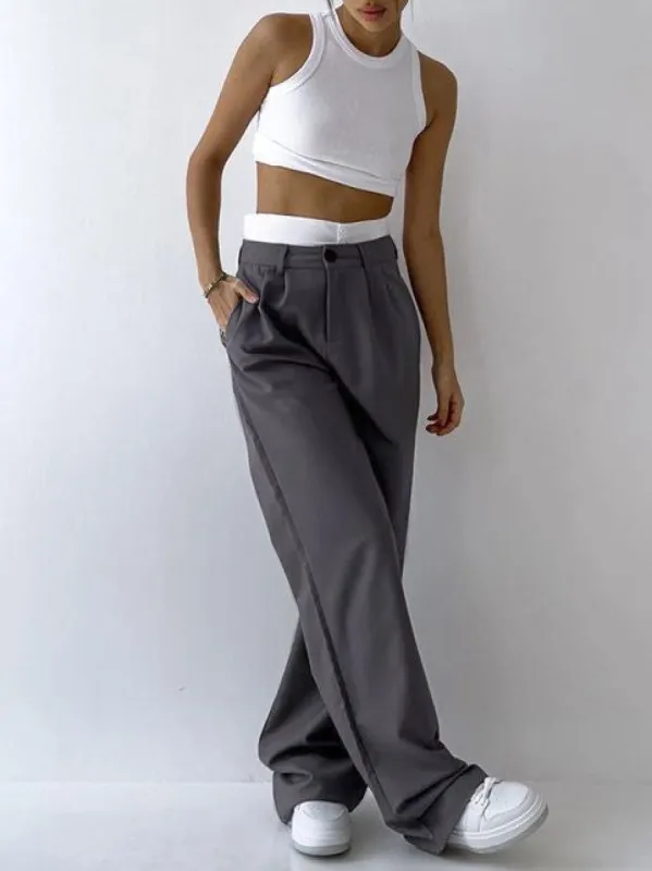 Patchwork Button Pocket Straight Leg Pants sold by COMMENSE