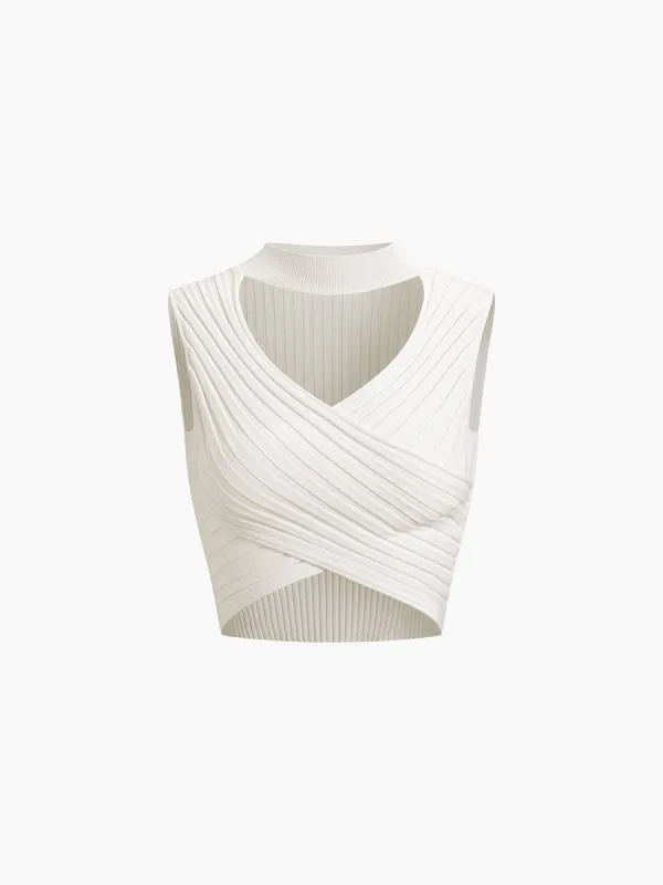 Criss Cross Halter Ribbed Crop Top sold by COMMENSE