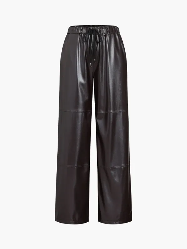Elastic Waist Drawstring Faux Leather Pants sold by COMMENSE