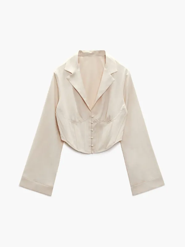 Satin Crop Corset Shirt sold by COMMENSE