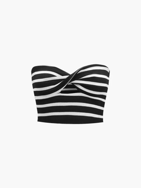 Stripe Twist Crop Strapless Tube Top sold by COMMENSE