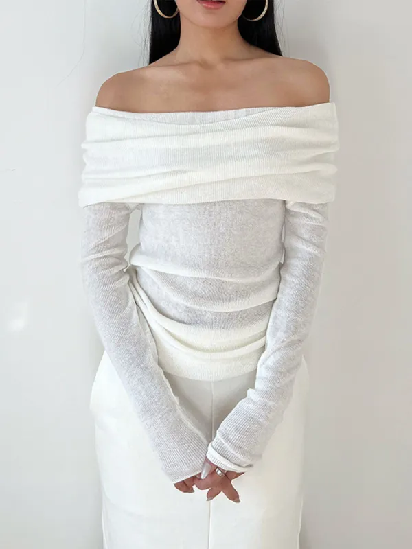 Overfold Off-Shoulder Mesh Shirt sold by COMMENSE