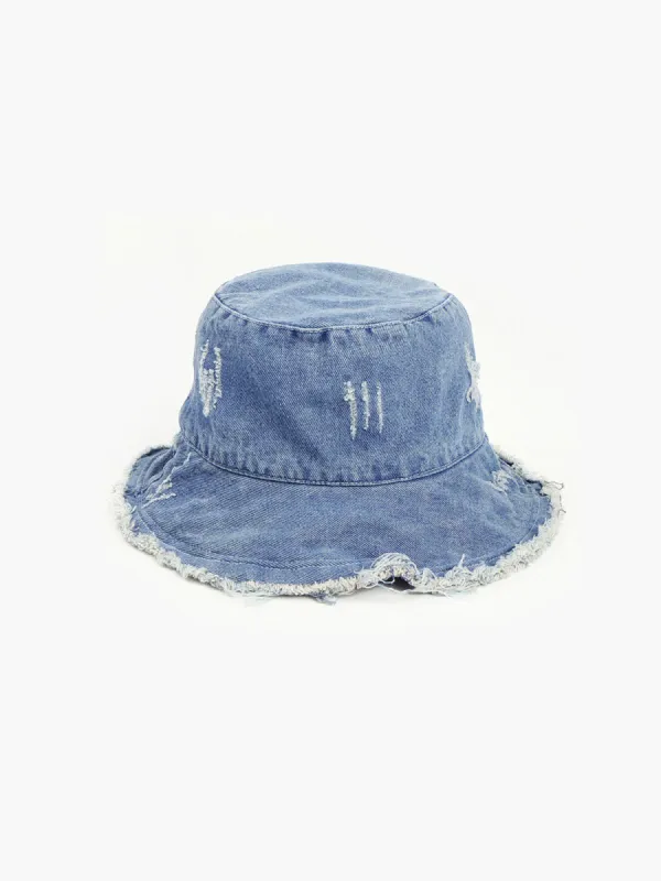 Denim Ripped Bucket Hat sold by COMMENSE