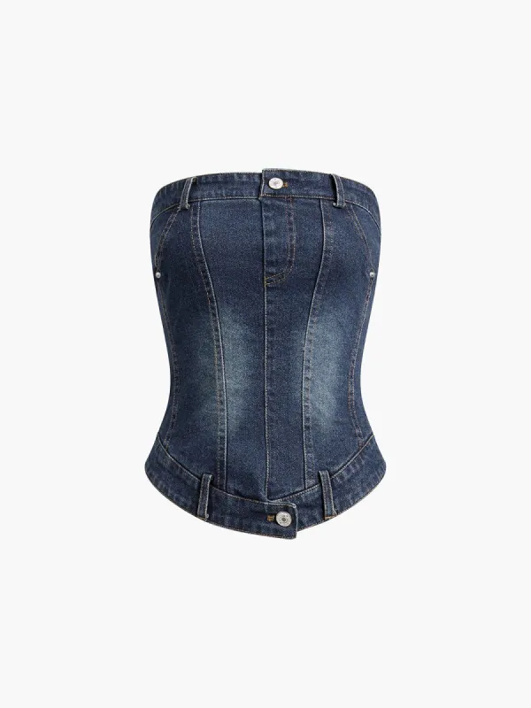 Zippered Denim Strapeless Tube Top sold by COMMENSE
