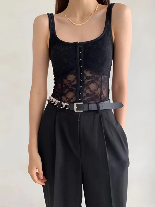 Semi-sheer Lace Cami Top sold by COMMENSE