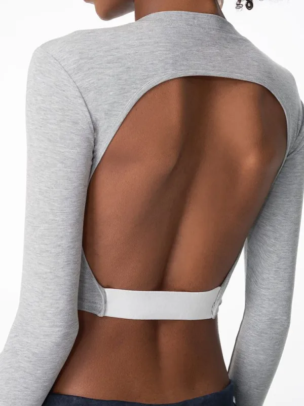 Open Back Elastic Band Crop Shirt sold by COMMENSE