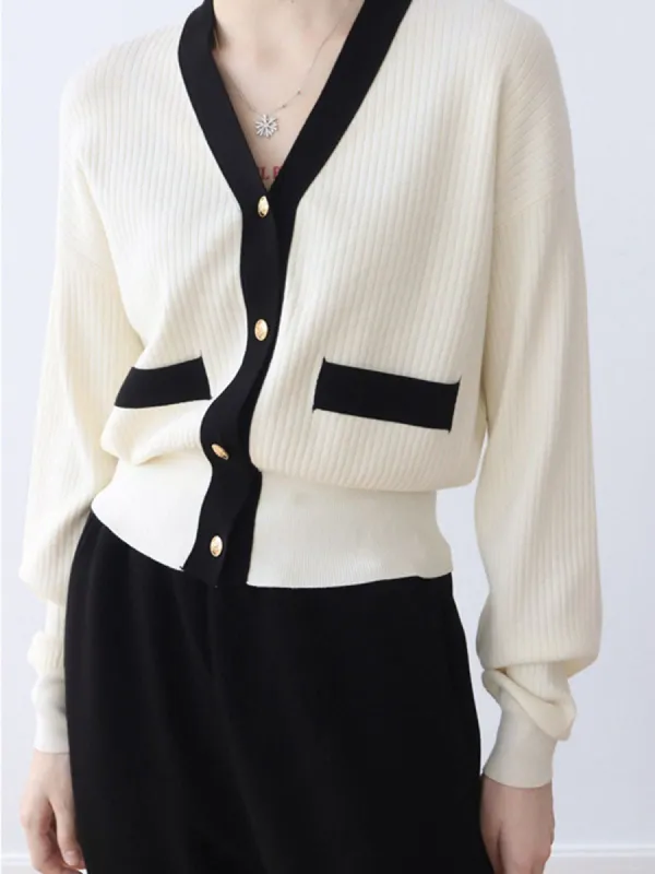 Old Money Aesthetics Contrast Trim Cardigan sold by COMMENSE