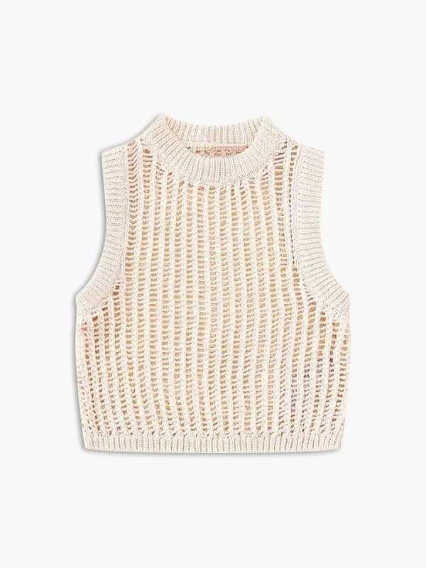 Open Knit Crop Tank Top sold by COMMENSE
