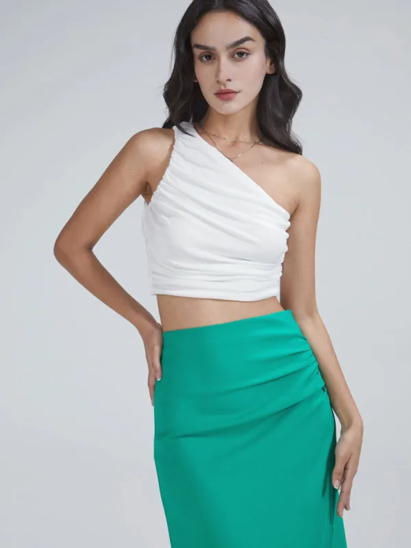One Shoulder Cropped Tank sold by COMMENSE