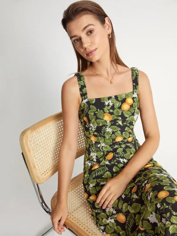 Square Neck Island Orange Midi Strap Dress sold by COMMENSE