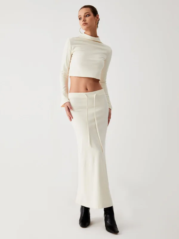 Mock Neck Long Sleeve Crop Shirt Two Piece Skirt Set sold by COMMENSE