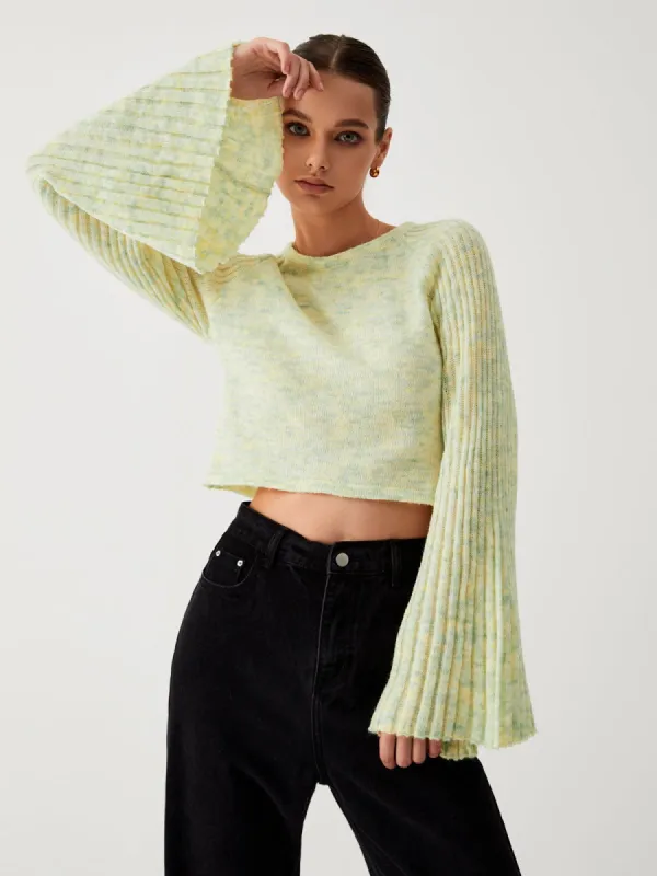 Love Galore Flare Sleeve Crop Knit Top made by COMMENSE