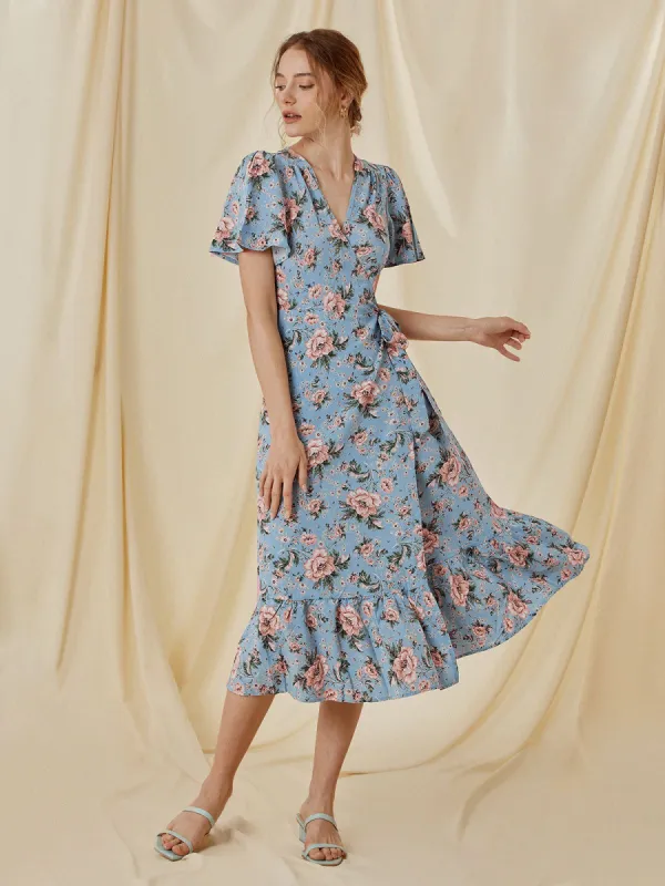 Sweetheart Floral Wrap Slit Dress sold by COMMENSE