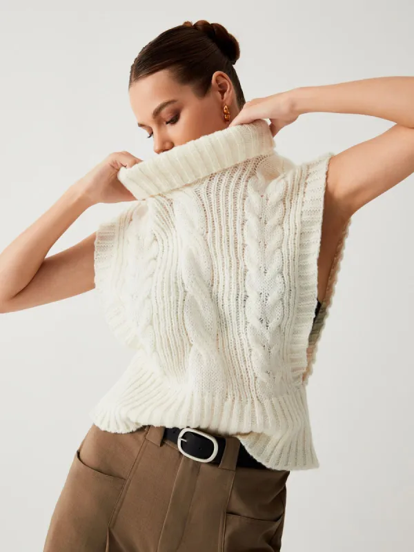 Turtleneck Cable Knit Sweater Vest sold by COMMENSE