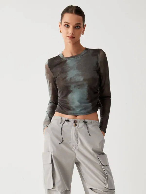 Tie Dye Long Sleeve Crop Shirt sold by COMMENSE