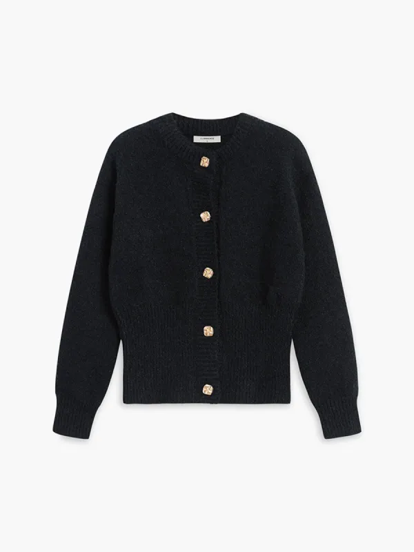 Metallic Button Knit Solid Cardigan sold by COMMENSE