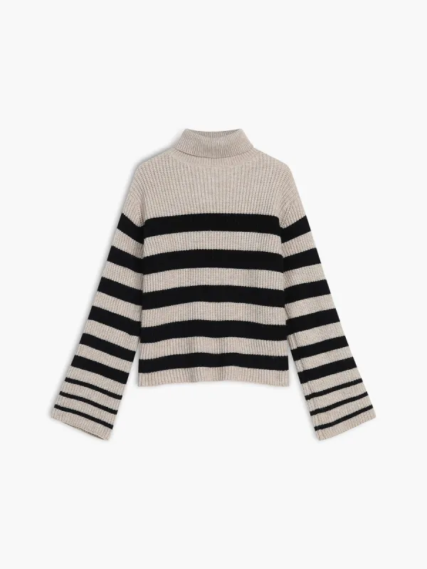 Latest And Greatest Mock Neck Stripe Sweater sold by COMMENSE