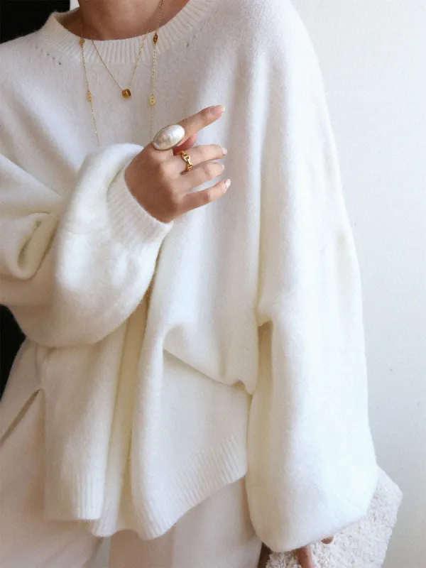 Casual Knit Crew Neck Solid Sweater sold by COMMENSE