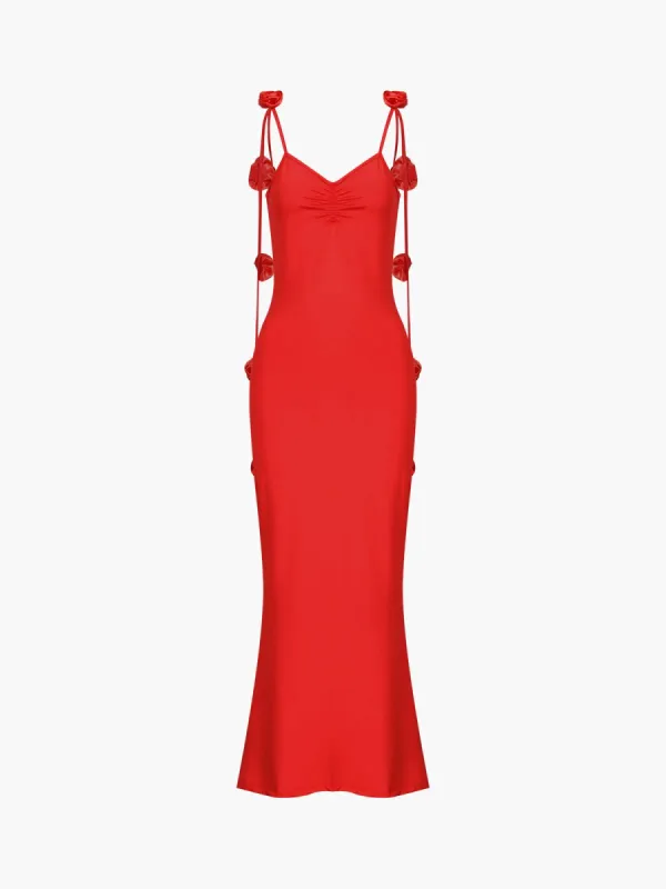 Rose Decor Open Back Low Cut Bodycon Cami Maxi Dress sold by COMMENSE