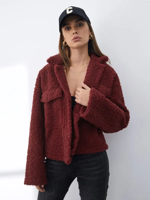 Button Front Teddy Sherpa Jacket sold by COMMENSE