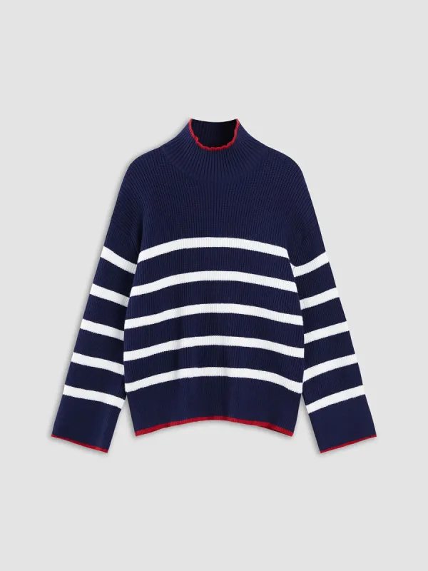 Contrast Stripe Mockneck Sweater sold by COMMENSE