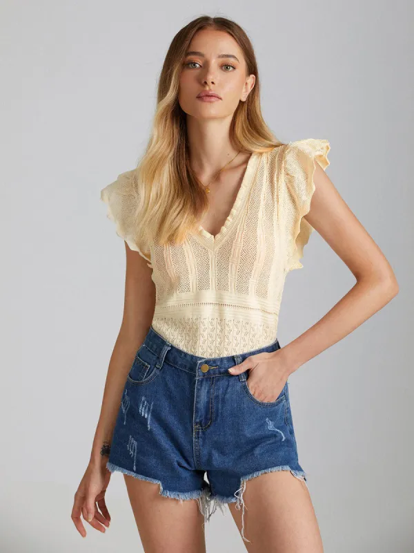 Flutter Sleeve Rib Top sold by COMMENSE