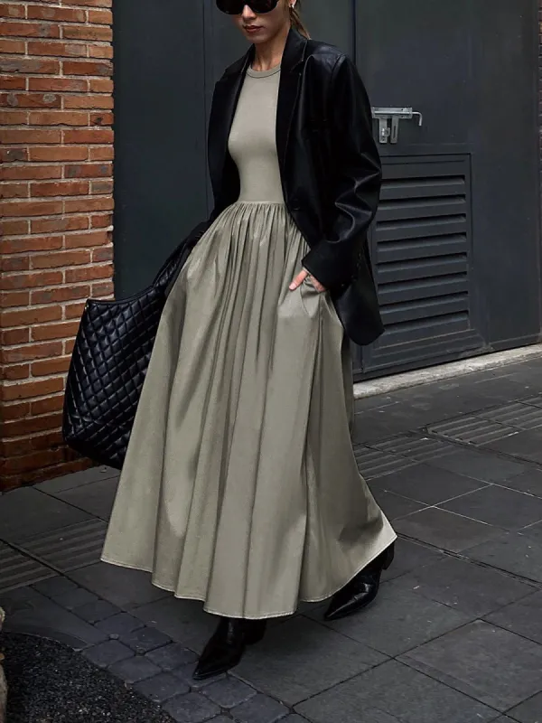 Patchwork Cutout Long Sleeve Pleated Maxi Dress sold by COMMENSE