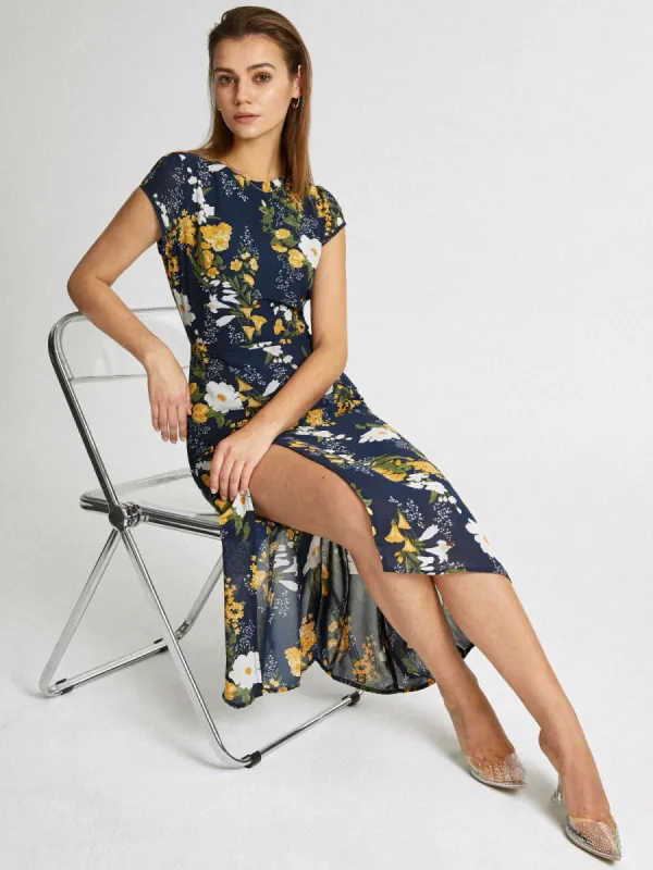 Cap Sleeve Island Floral Midi Slit Dress sold by COMMENSE