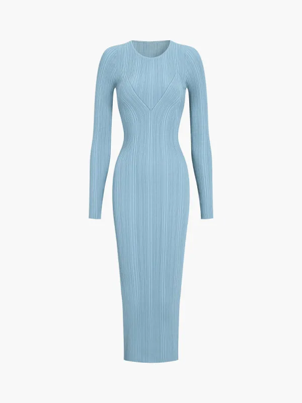 Baby Blue Knit Long Sleeve Midi Dress sold by COMMENSE