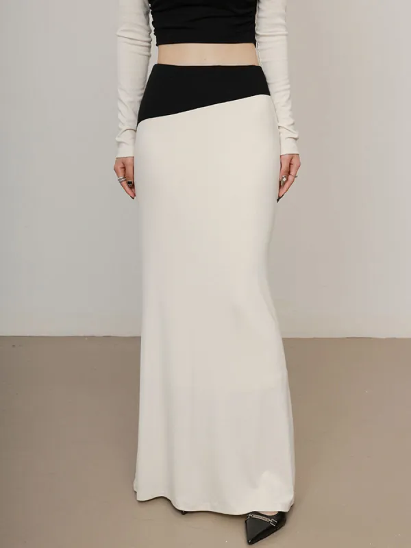 Two Tone Patchwork Maxi Skirt made by COMMENSE
