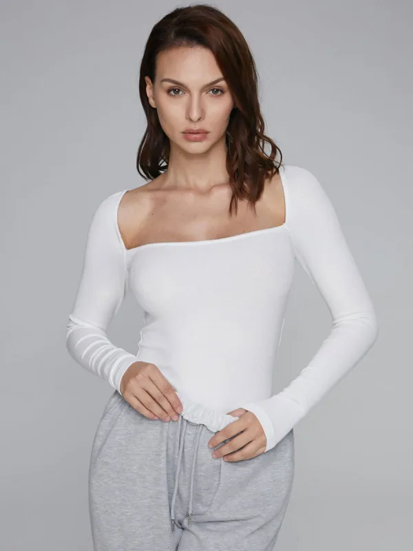 Basic Square Neck Long Sleeve Top sold by COMMENSE