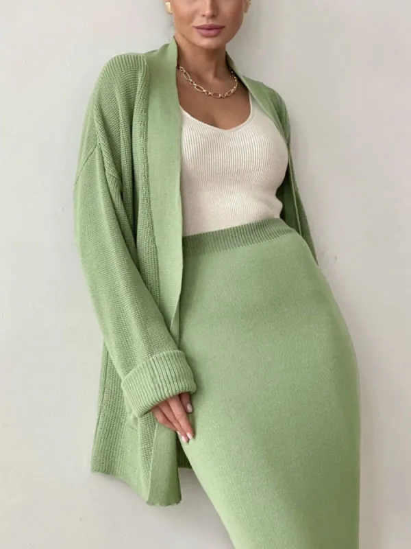 Greeness Tied Cardigan Two Piece Skirt Set made by COMMENSE