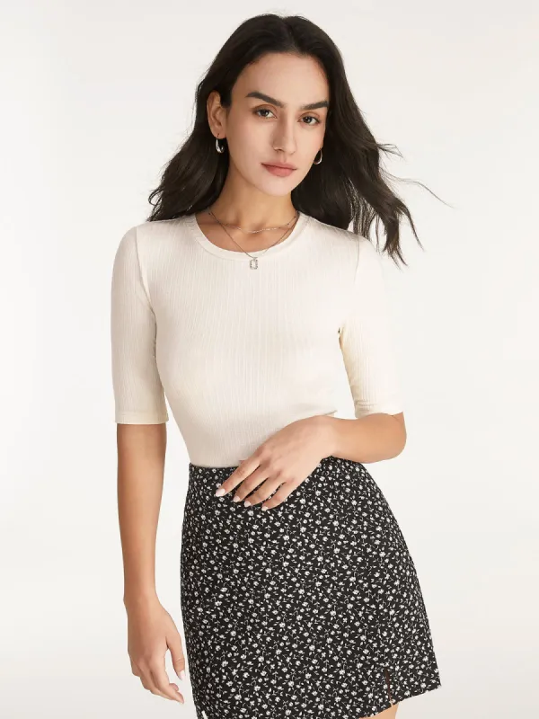 Short Sleeve Light Ribbed Essential Stretch Top sold by COMMENSE