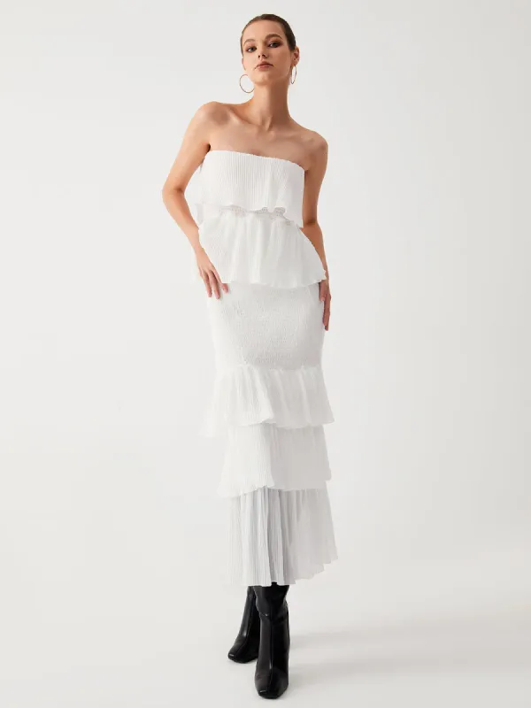 Layers Ruffle Tube Long Dress sold by COMMENSE