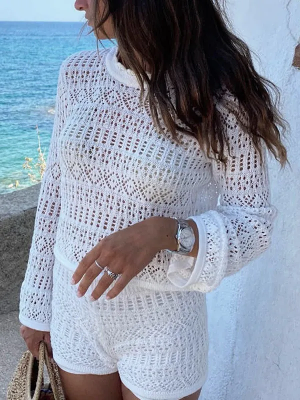 Leisure Crochet Eyelet Matching Set sold by COMMENSE