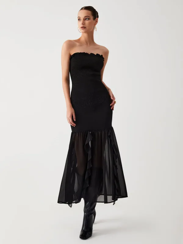 Mesh Ruffle Smocked Midi Tube Dress sold by COMMENSE