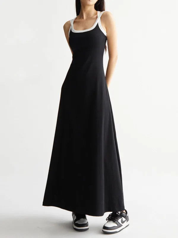 Contrast Trim Criss Cross Sleeveless Maxi Dress sold by COMMENSE