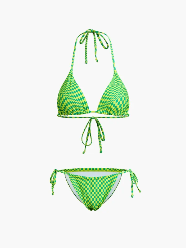 Checkered Halter Tie Back Two Piece Bikini Set sold by COMMENSE