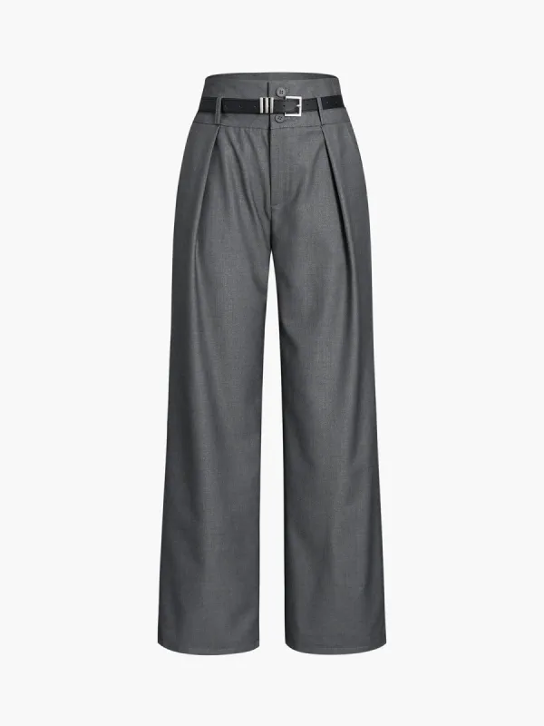 Double-Breasted Belted Straight Leg Pants sold by COMMENSE