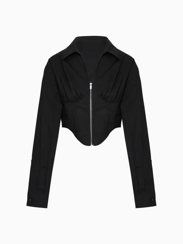 Zippered Polo Corset Crop Top sold by COMMENSE