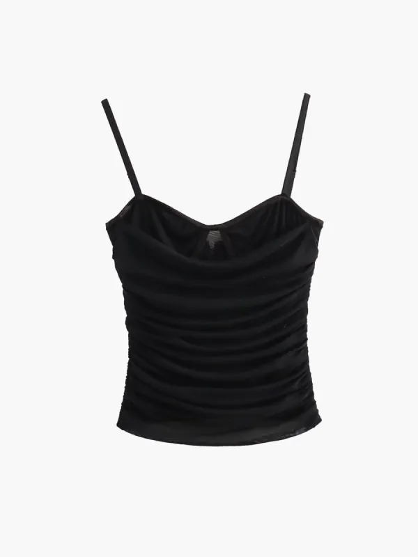Mesh Ruched Zip-back Cami sold by COMMENSE
