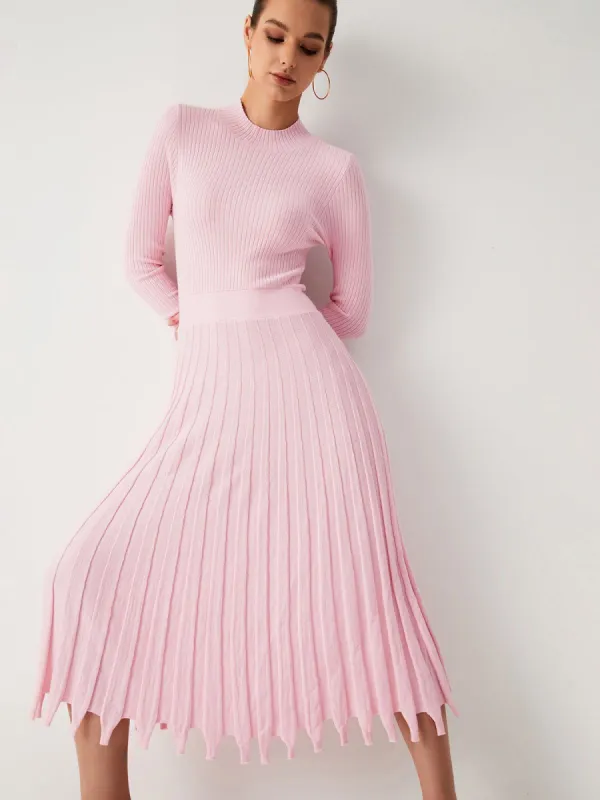 Aphrodite Long Sleeve Pleat Midi Sweater Dress sold by COMMENSE