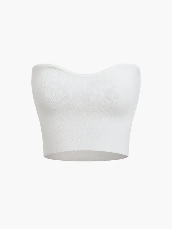 White Ribbed Sweetheart Crop Tube Top sold by COMMENSE