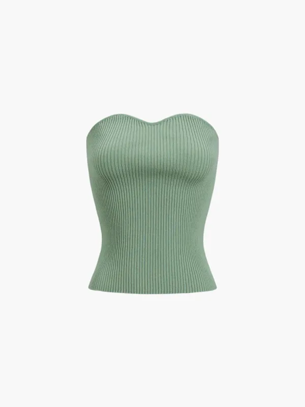 Leisure Ribbed Sweetheart Strapeless Tube Top sold by COMMENSE