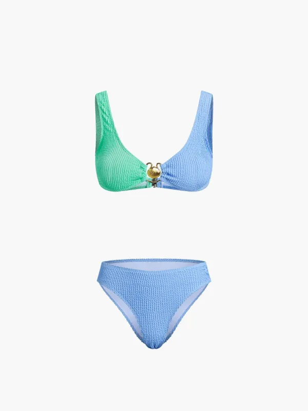 Two Tone Square Neck O-Ring Two Piece Bikini Set sold by COMMENSE