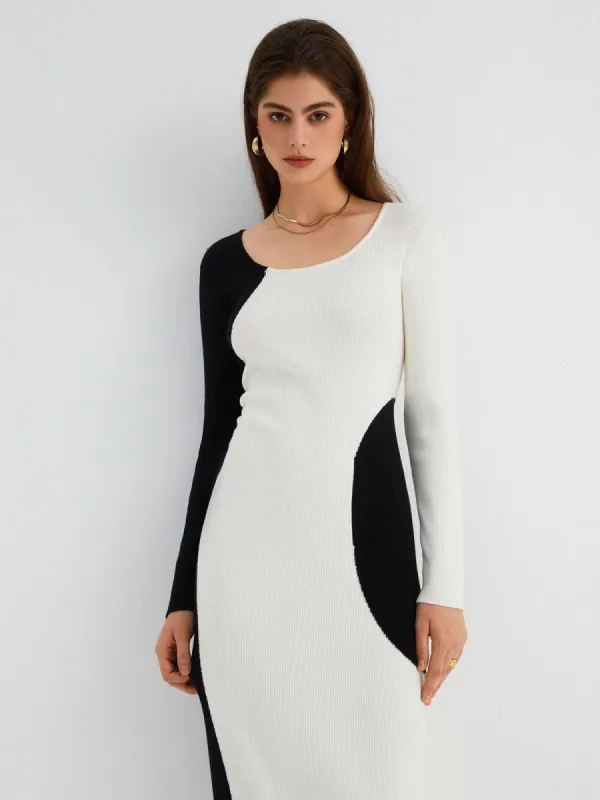 Oreo Two Tone Long Sweater Dress sold by COMMENSE