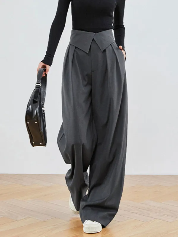 Leisure Fold Over Wide Leg Pants sold by COMMENSE