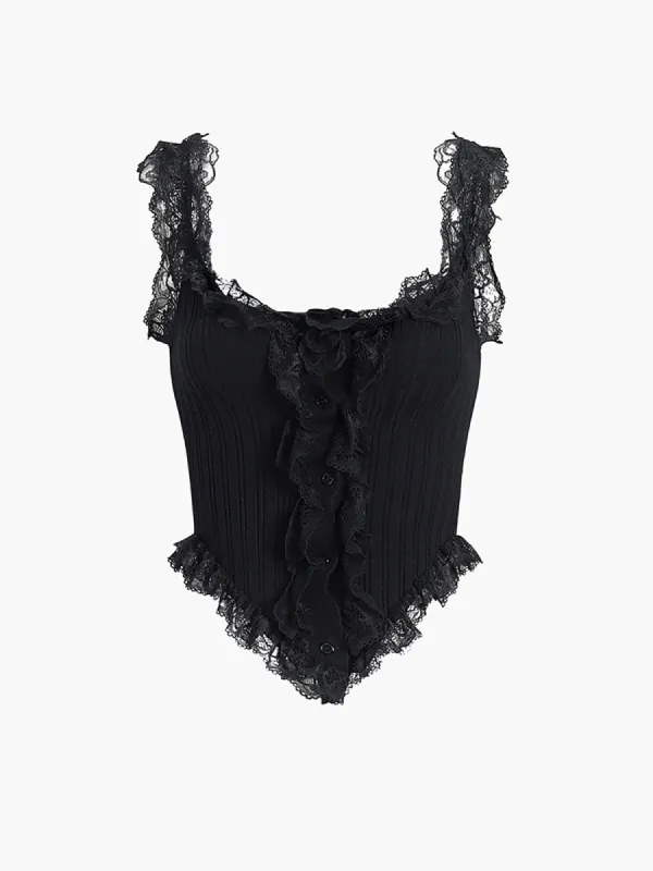 Knit Lace Trim Buttoned Cami sold by COMMENSE