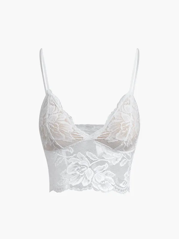 Floral Lace Padded Adjustable Strap Crop Corset sold by COMMENSE
